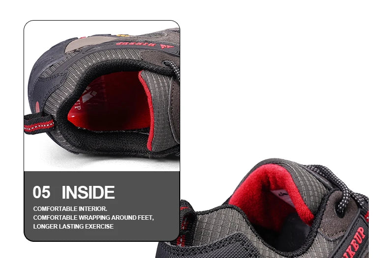 HIKEUP Hiking Shoes Men's Winter Climbing Trekking Sneakers for Men Leather Breathable Outdoor Anti-Skid Sports Work Shoes