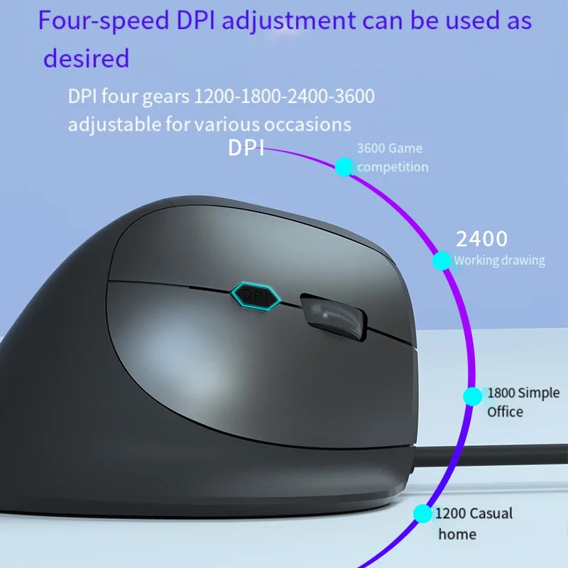 Wired Right Hand Vertical RGB Mouse Ergonomic Gaming Mouse 1600DPI USB Optical Wrist Healthy Mouse for PC Computer