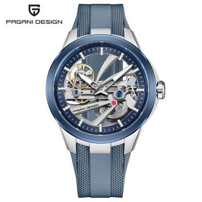 Ανδρικό ρολόι PAGANI DESIGN – Πολυτελές αυτόματο μηχανικό μοντέλο, τύπου «σκελετού» (με ανοιχτή καρδιά), εξοπλισμένο με τουρμπιγιόν, ζαφειρένιο κρύσταλλο με αντιανακλαστική επίστρωση, αδιάβροχο και φωταυγές.