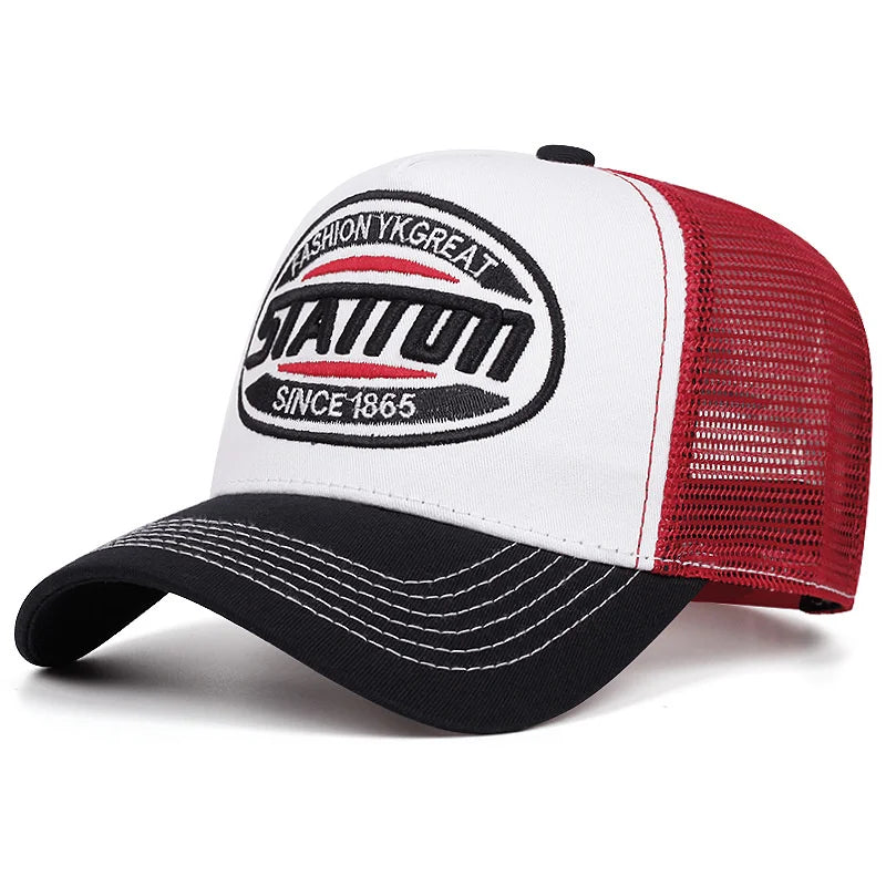 Styl: czapka baseballowa unisex, klasyczna czapka z siateczki STATION z nadrukiem literowym, dla mężczyzn i kobiet, oddychająca, czapka typu „trucker” na lato w stylu streetwear