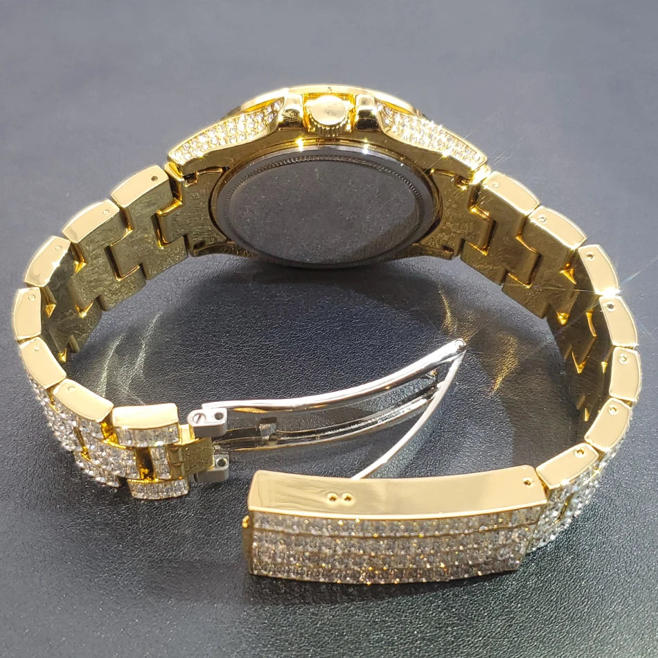 Full Iced Out Watches For Men Luxury Handmade Mosaic Diamond Silver Steel Watch Fashion Hip Hop Silver Automatic Date Male Clock