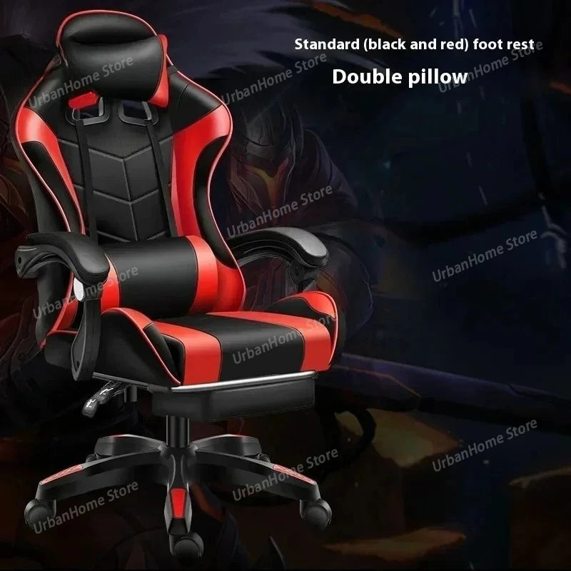 Ergonomic Gaming Chair with Reclining Backrest, Leather Computer Chair, Comfortable Swivel Office Gaming Chair with Adjustable Height & Armrests