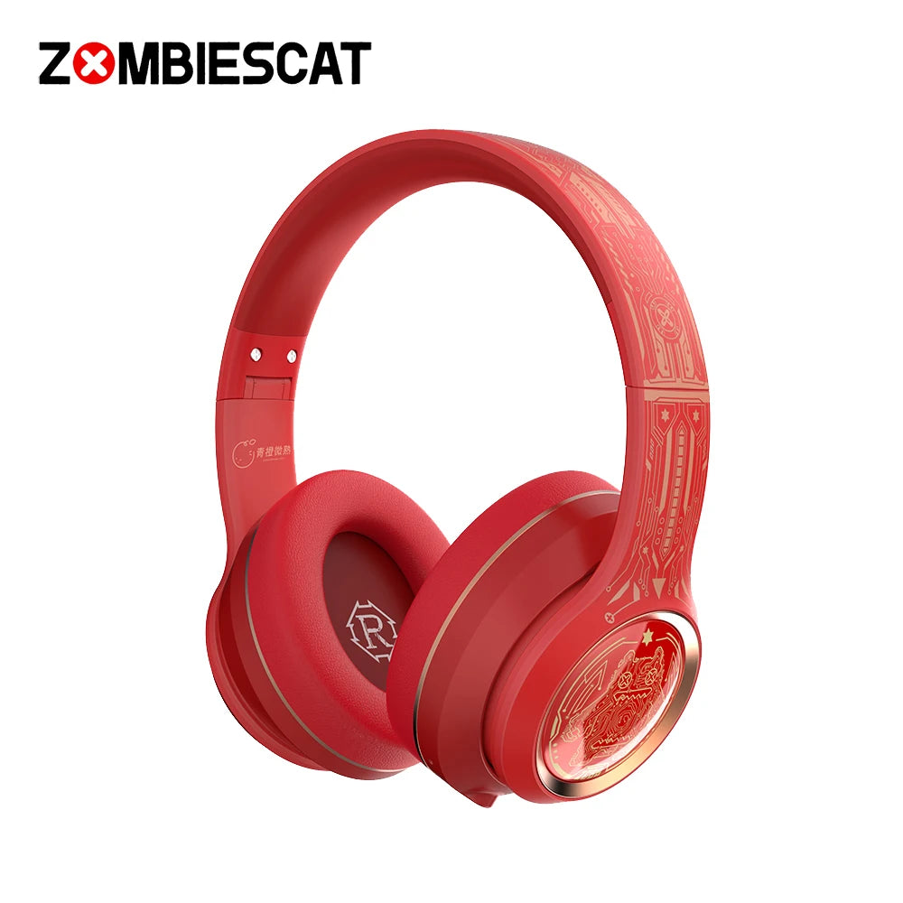 Casque Bluetooth sans fil Zombiescat S1 avec basses puissantes, suppression du bruit d'appel ENC, écouteurs supra-auriculaires avec lumières LED originales