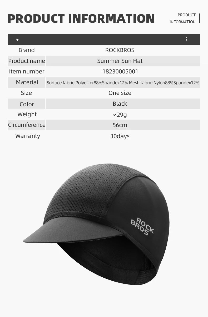 ROCKBROS Summer Cycling Cap With Brim Sun Protection Breathable Quick Dry Cycling Hat Cap Outdoor Sport Fishing Cycling Headwear