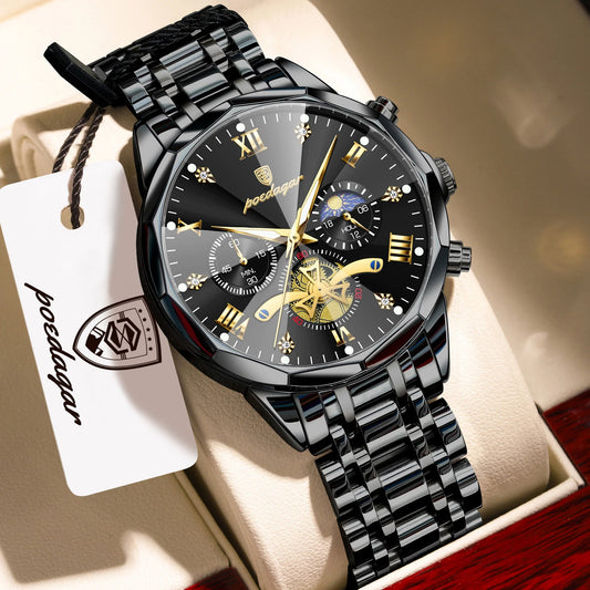POEDAGAR Luxury Fashion Men Clock Waterproof Luminous Chronograph Male Watch Stainless Steel Quartz Business Men's Watches Reloj