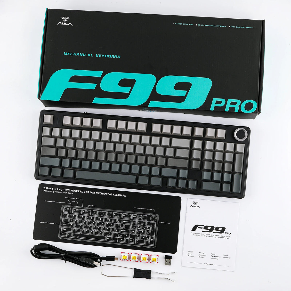 AULA F99 PRO 96% Layout Hot-Swappable Gasket-Mounted Wired/Bluetooth/2.4GHz Wireless Mechanical Keyboard for Mac/Win