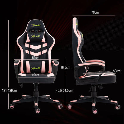 Vinsetto Swing Gaming Chair with Height Adjustable Pink Headrest