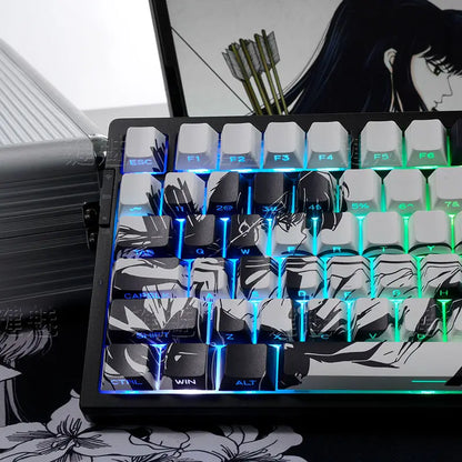 Anime Platycodon Cherry Key Cap Set PBT 130 Key Side Engraved Light Transmission for 60/84/98/108 Mechanical Keyboard ISO