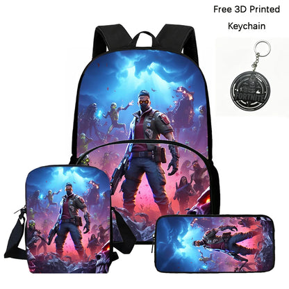 FORTNITE 3Pcs School Backpack Set,Front Pocket Bag Crossbody Pencil Case,Age5-10 Boys Girls Lightweight,Free 3D Printed Keychain
