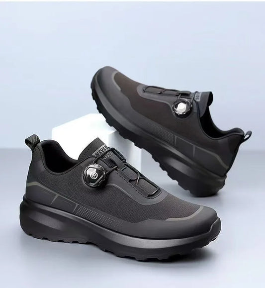 Chaussures de course décontractées noires pour hommes, bouton rotatif, antidérapantes, semelle épaisse, baskets d'extérieur