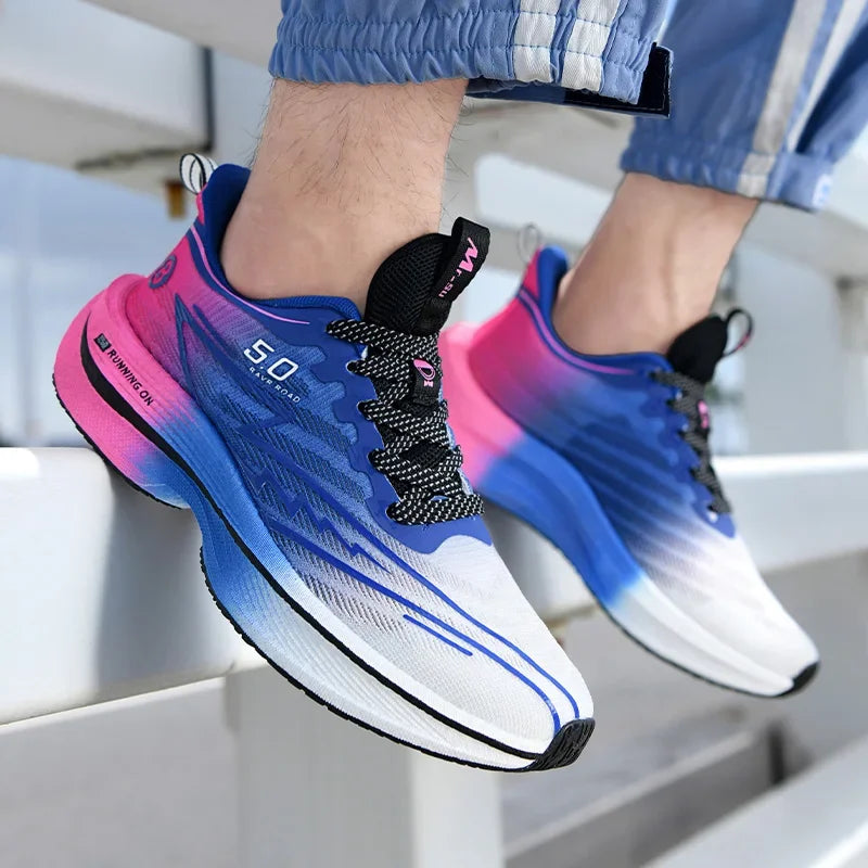 Men Sport Shoes Professional Cushioned Carbon Plate Running Shoes Breathable Lace-up Casual Sneakers Marathon Athletic Footwear