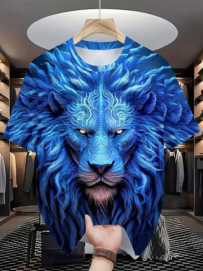 3D Plus Size Ανδρικά T-shirt με τύπωμα λιονταριού, καλοκαιρινά κοντομάνικα T-shirt με στρογγυλό λαιμό για άνδρες, Νέα σειρά με ζωικά μοτίβα λιονταριού, T-shirt και μπλούζες