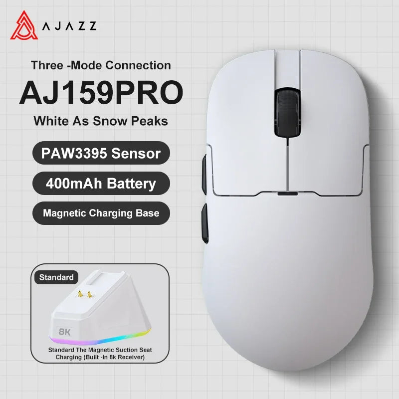 Ajazz AJ159 PRO/APEX Gaming Mouse 8000Hz Wireless Bluetooth Gaming Mouse with PAW3950 Sensor, 42K DPI, Magnetic Charging Dock & Color Display