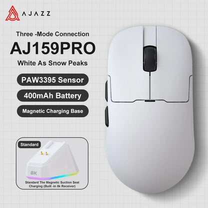Ajazz AJ159 PRO/APEX Gaming Mouse 8000Hz Wireless Bluetooth Gaming Mouse with PAW3950 Sensor, 42K DPI, Magnetic Charging Dock & Color Display