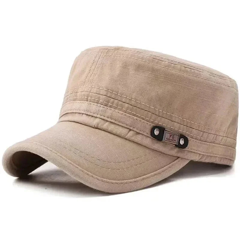 Casual Washed Cotton Flat Top Hat Adjustable Fisher Caps Men Women Cadet Military Cap Unique Design Vintage Cap Four Season ﻿