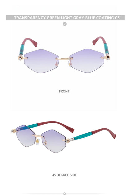 Rimless Polygon Sunglasses Women 2026 Luxury Brand Fashion Retro Sun Glasses Punk Hexagon Eyewear For Lady UV400 Outdoor Shades