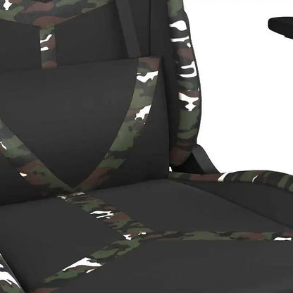 Gaming Chair Massage Footrest Black & Camouflage 67X64X116-127 cm in Imitation Leather, 360° Adjustable Reclining Seat Load Capacity 110 kg