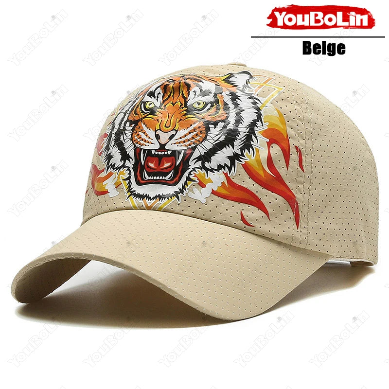 Καπέλο μπέιζμπολ «Outdoor Tiger Face», καλοκαιρινό ύφασμα ταχείας ξήρανσης, σχεδιασμός με πλέγμα και διάτρητα, καπέλο αντηλιακής προστασίας με εθνοτικό μοτίβο