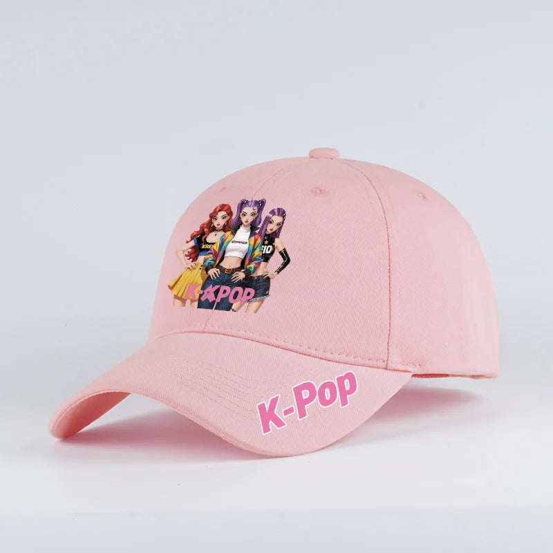 K-Pop Anime Girl Print Black Baseball Cap Adjustable Unisex Korean Music Fan Casual Hat