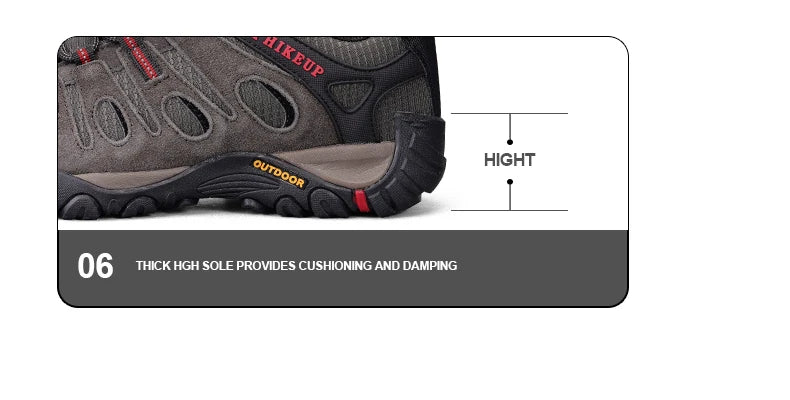 HIKEUP Hiking Shoes Men's Winter Climbing Trekking Sneakers for Men Leather Breathable Outdoor Anti-Skid Sports Work Shoes