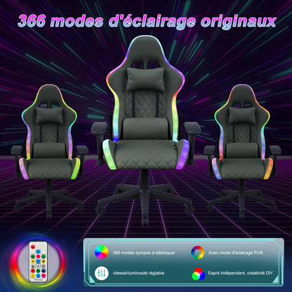 Fangange Gaming Chair with Massage Function, Adjustable backrest, Computer Chair, with ambient light, Lumbar Cushion, Pillow, 150 KG