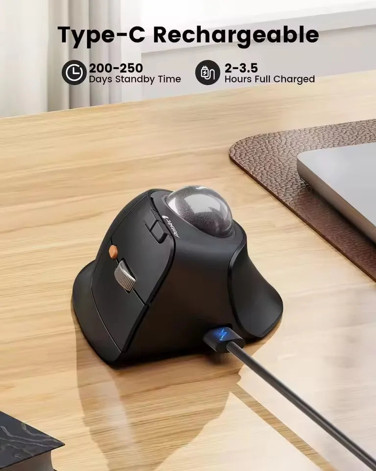 ProtoArc EM05NL Wireless Trackball Mouse Rechargeable Bluetooth Ergonomic Vertical Rollerball Mouse for Computer iPad Mac Windows