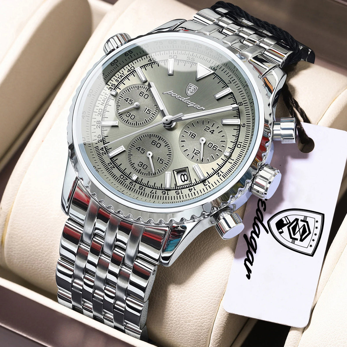 POEDAGAR luxury men’s watches Date chronograph in stainless steel Sport men’s watch, water-resistant, luminous Quartz military-style men’s watch