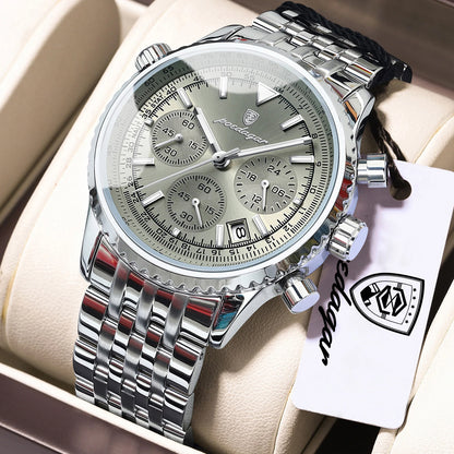 POEDAGAR luxury men’s watches Date chronograph in stainless steel Sport men’s watch, water-resistant, luminous Quartz military-style men’s watch