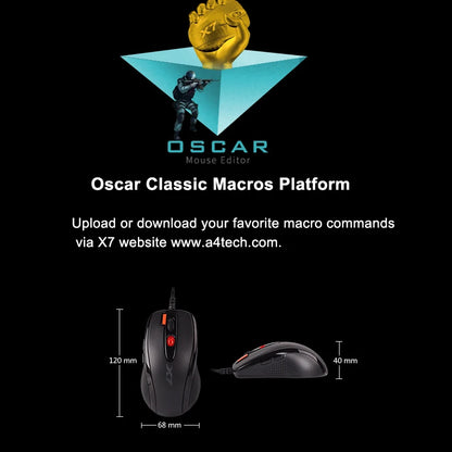 A4TECH X7 X-710BK Oscar Gaming Mouse, 2000 DPI, 1000Hz, 4D Wheel, 160K Onboard Memory, Oscar Mouse Editor, Driver Free