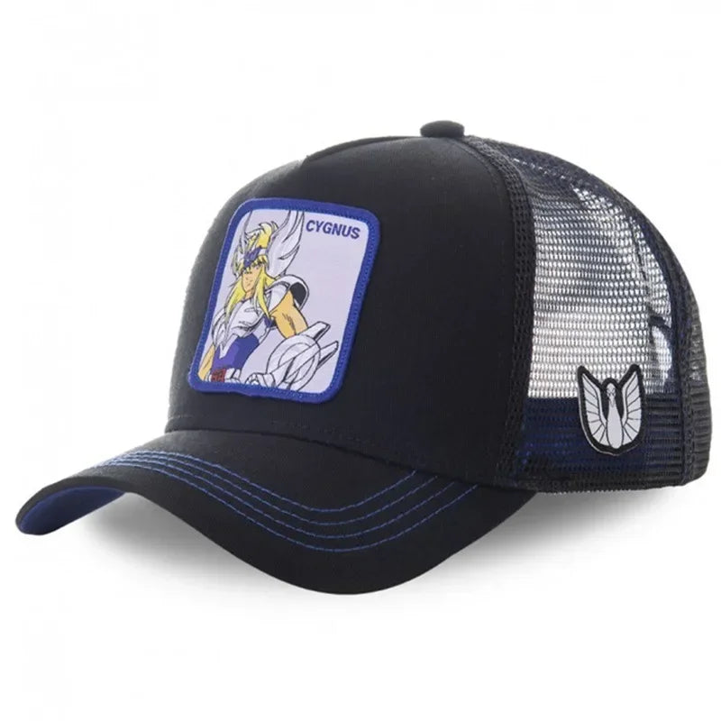 Saint Seiya Βαμβακερό καπέλο μπέιζμπολ τύπου snapback με μοτίβα anime και καρτούν για άνδρες και γυναίκες, στυλ hip hop και καπέλο trucker με πλέγμα για μπαμπάδες, Dropshipping