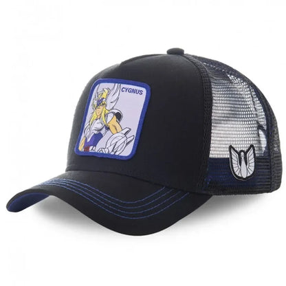 Saint Seiya Βαμβακερό καπέλο μπέιζμπολ τύπου snapback με μοτίβα anime και καρτούν για άνδρες και γυναίκες, στυλ hip hop και καπέλο trucker με πλέγμα για μπαμπάδες, Dropshipping