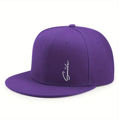 Lettered smiley face print stylish baseball cap for men and women adjustable sun protection woven flat brim sun hat gorras
