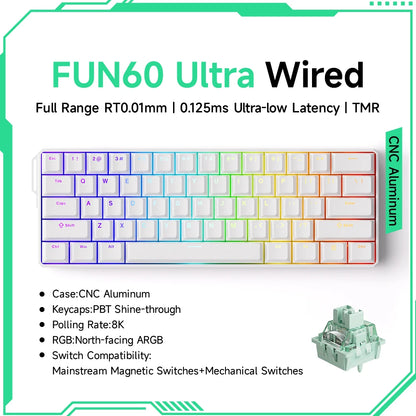 Akko MonsGeek FUN60 mechanische Tastatur mit Magnetschaltern, 60% Gaming-Tastatur, Rapid Trigger 0.01mm, 8K ARGB, HE/TMR Custom-Tastatur