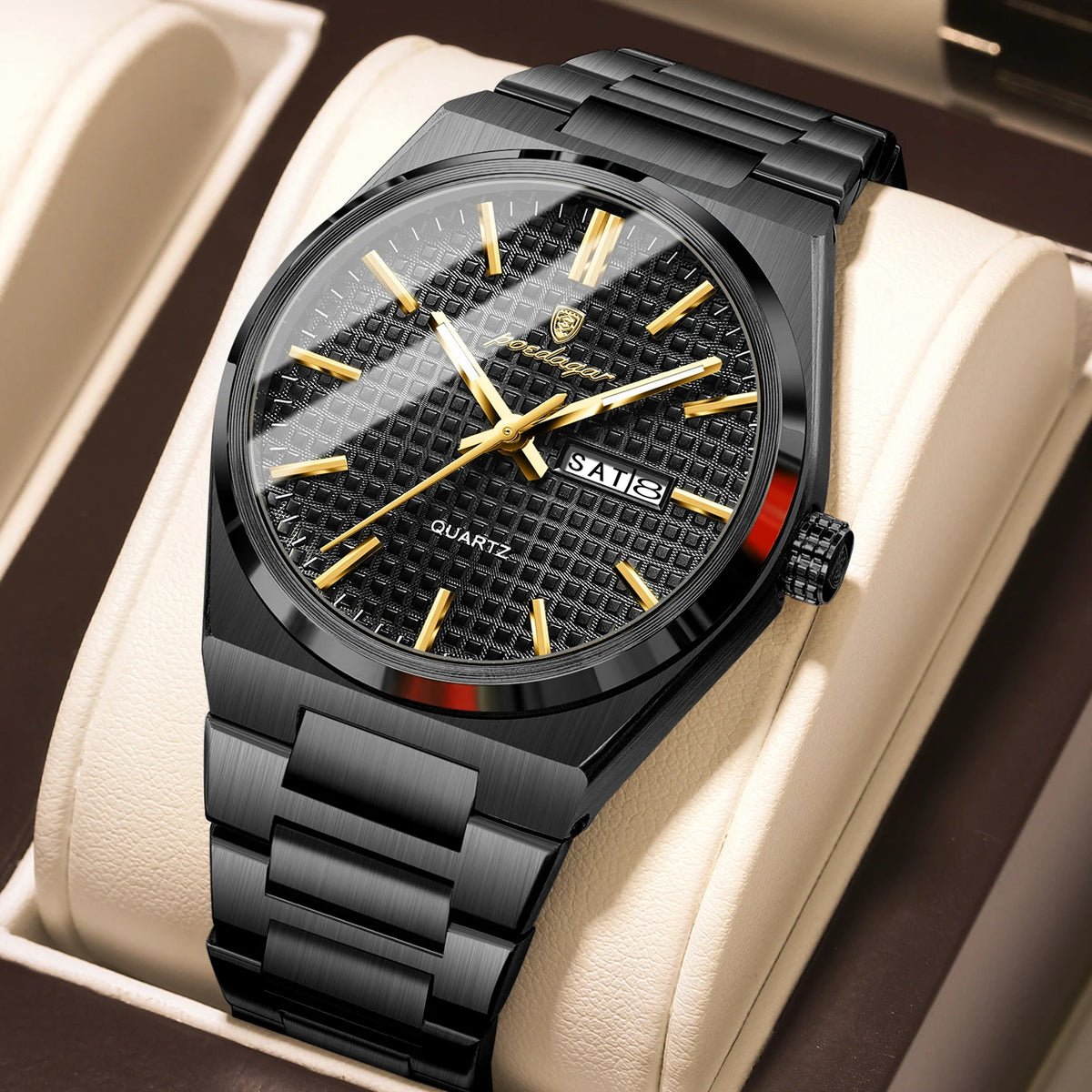 Reloj de pulsera de lujo para hombre POEDAGAR, resistente al agua, luminiscente, de acero inoxidable, con fecha y día de la semana, de cuarzo, estilo ejecutivo.