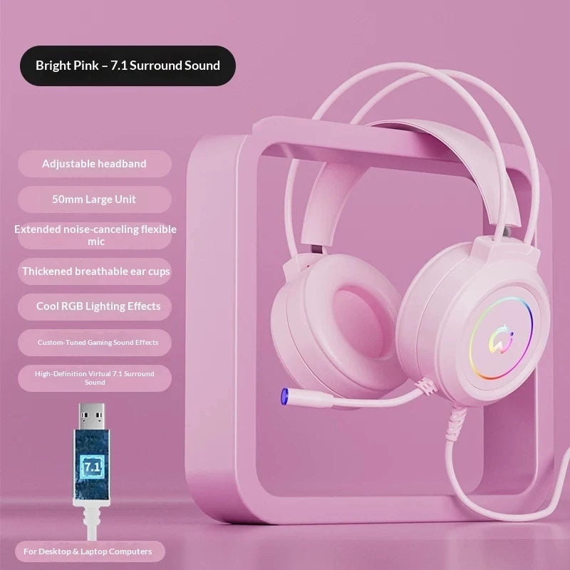 Casque de jeu filaire Paw Hunter T9 avec microphone et éclairage RGB, son surround virtuel 7.1, casque supra-auriculaire pour PC, ordinateur portable et jeux.