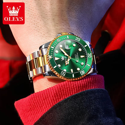 Relógio mecânico automático de luxo para homem OLEVS 6650 – Estanque, luminescente, bracelete em aço – Relógio de pulso para homem, estilo profissional, marca de prestígio