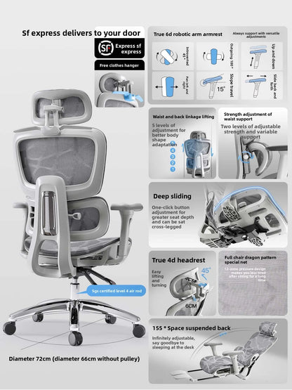 Ergonomic Office Chair Comfortable Long Sitting Home Gaming Computer Recliner Nap Chair Adjustable Height Lumbar Support Swivel