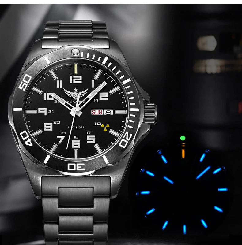 YELANG V1019 Men's Luminous Watch 44mm Mechanical Sapphire Miyota 8205 Automatic Movement 100m Waterproof Diver's Watch for Men