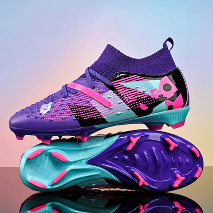 Nouveaux hommes chaussures de Football de haute qualité en plein air haute cheville ultraléger bottes de Football en salle chaussures de sport antidérapantes Futsal antidérapantes