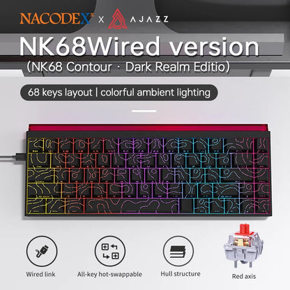 AJAZZ Mini 65% Gaming Mechanical Keyboard, 68 Keys with Red Switches, Compact Wired Office Keyboard, Stunning Lighting Effects, Self-Service Plug and Play, Supports Multiple Systems, Suitable for Gaming Mechanical Backlit Key