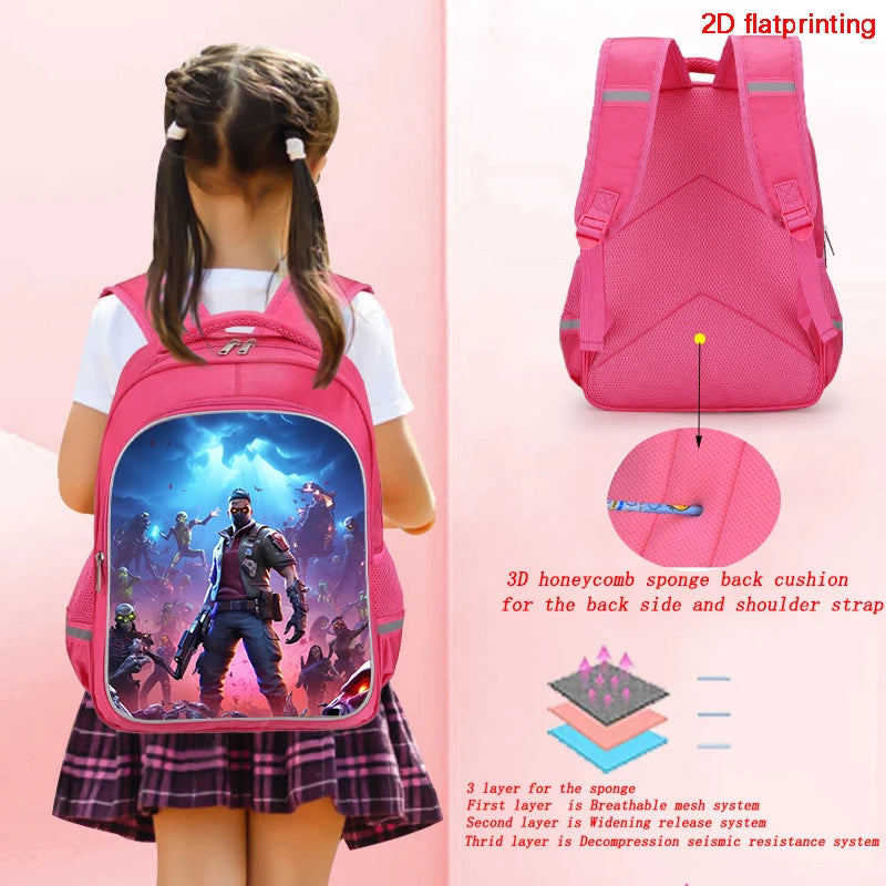 16 Inch Fortnite Cartoon Backpack Unisex for Boys Girls with Dual Zippers Large Capacity Lightweight Student Backpack