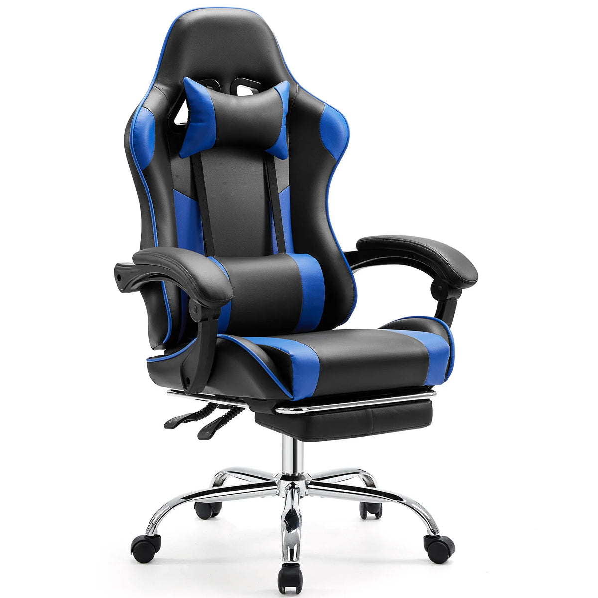 Chaise de jeu de course ergonomique, pivotante et réglable en cuir PU, avec appui-tête et Support lombaire, pour bureau, ordinateur, salon