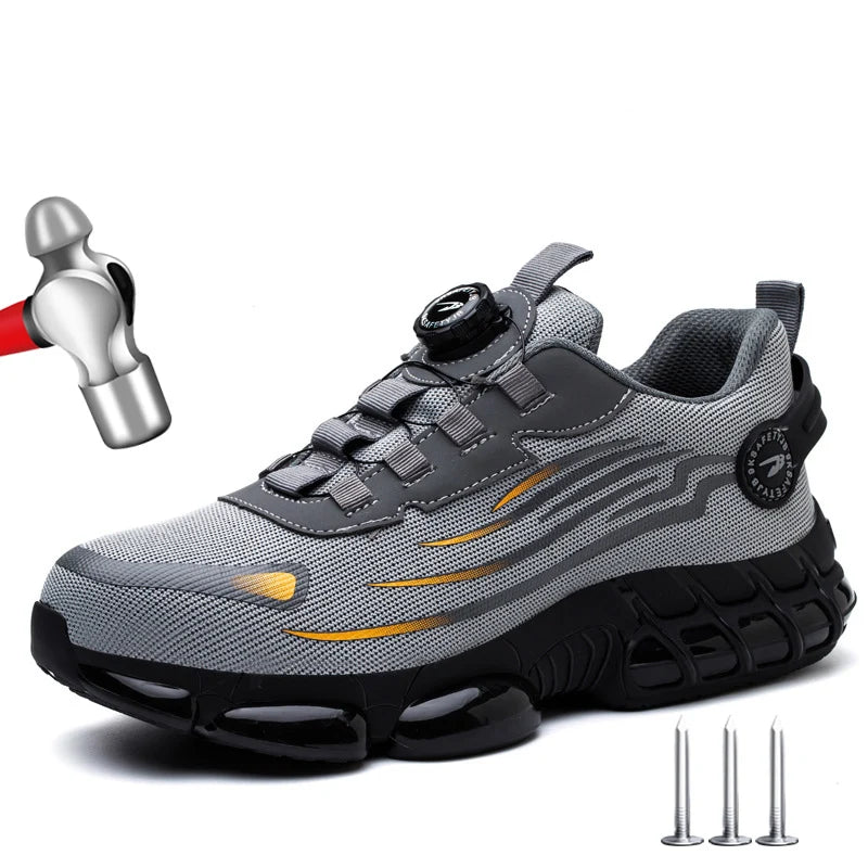 Baskets de travail à boucle rotative, chaussures de sécurité de protection, Anti-perforation, Anti-écrasement, bout en acier, bottes de travail pour hommes