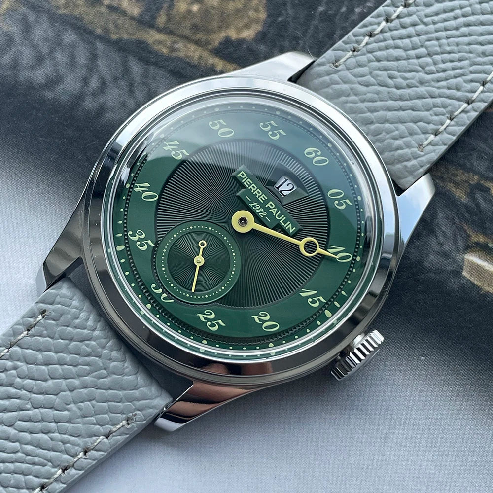 Spot goods NEW Pierre Paulin Jumping Hour Men Watch Salmon Dial Automatic St17 Mechanical Watch Vintage Date Window 38mm