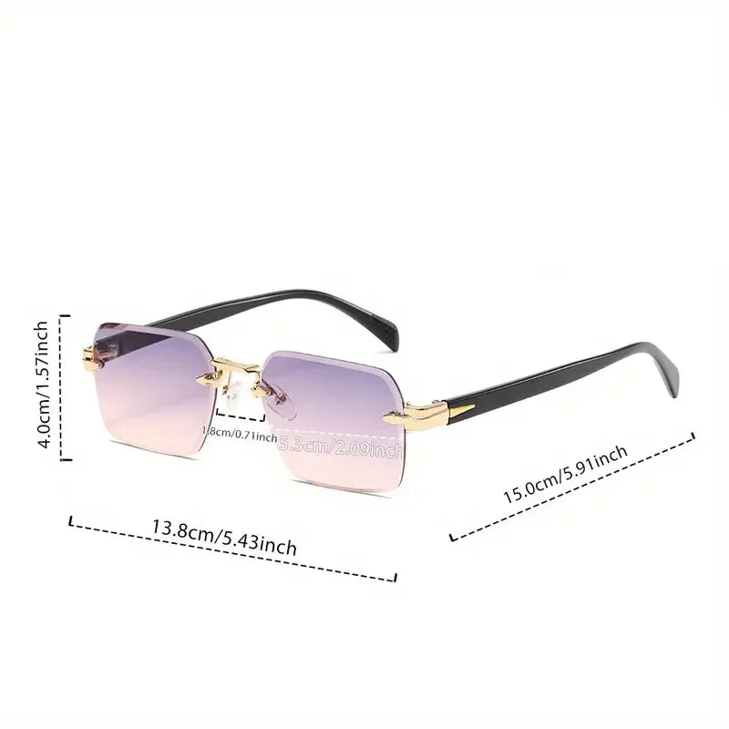 1 Pair of Rimless Rectangular Trendy Fashion Sunglasses, Suitable for Vacations, Parties, Gifting, Music Festivals