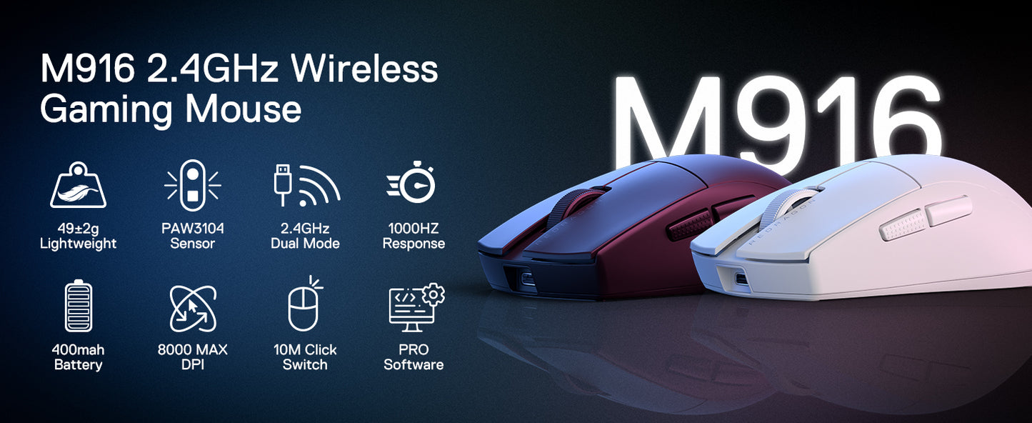 Redragon M916 Wireless Gamer Mouse, 49g Ultra-Light 8K DPI 2.4G Wireless Gaming Mouse with Ergonomic Natural Grip Build