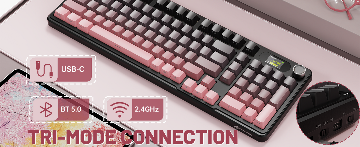 ATTACK SHARK X98 RGB Wireless Mechanical Keyboard, LED Smart Display & Knob, Hot Swappable, Pre-lubed Linear Switches