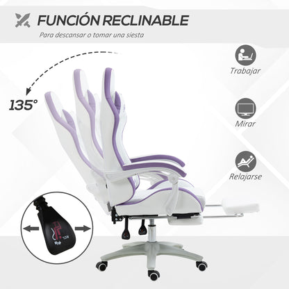 Vinsetto Gaming Chair PU Leather Gamer Chair Adjustable Height Reclining 135° Headrest and Footrest 65X65X121-129 cm White